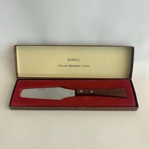 Vintage Burnco DeLuxe Spreader Cutter Japan Stainless Steel Wood Handle w/ Box